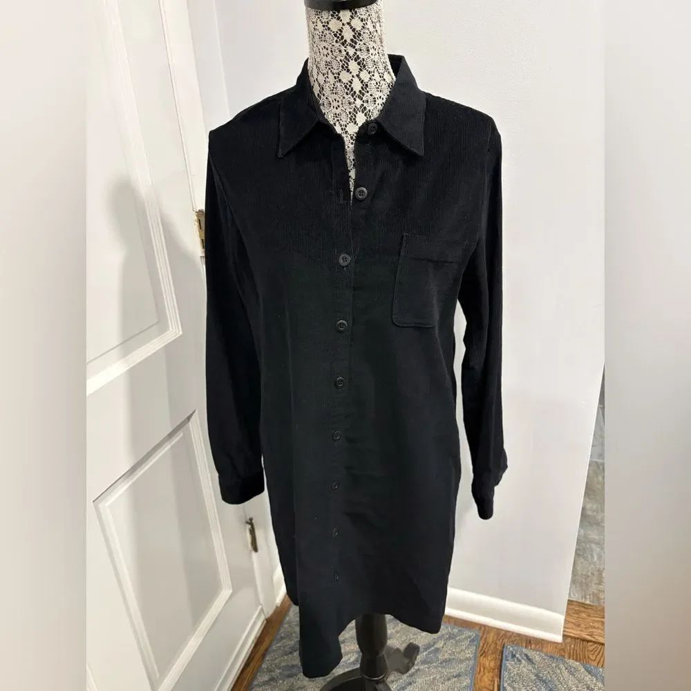 J. Crew Black Corduroy Long Sleeve Shirt Dress